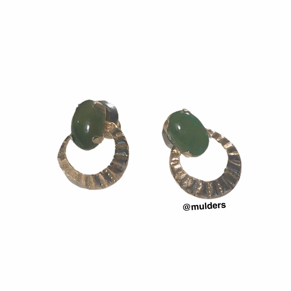 Vintage Gold Tone & Green Faux Stone Earrings